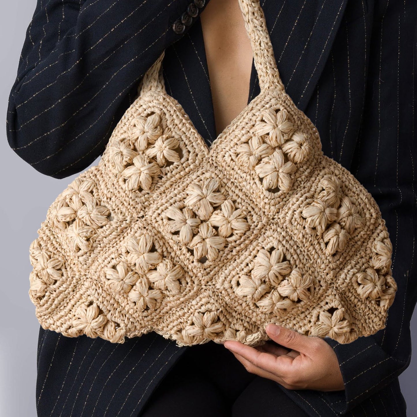 Dolores Flower Raffia Bag